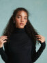 Фото #5 товара Miss Selfridge slub sheer roll neck long sleeve top in black