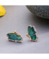 ფოტო #2 პროდუქტის Women's Green Embellished Butterfly Stud Earrings