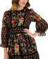 Women's Mixed-Print Velvet-Trim 3/4-Sleeve Dress