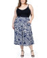 ფოტო #4 პროდუქტის Plus Size Pleated Print Midi Skirt with Pockets
