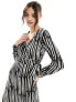 New Look long sleeve wrap midi dress in black and white stripe