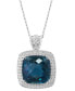 EFFY® London Blue Topaz (11-3/4 ct. t.w.) & Diamond (7/8 ct. t.w.) Halo 18" Pendant Necklace in 14k White Gold