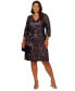 Plus Size Beaded V-Neck 3/4-Sleeve Sheath Dress