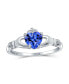 ფოტო #1 პროდუქტის BFF Sorority Sister Solitaire Blue Simulated Sapphire CZ Celtic Irish Friendship Promise Crown Heart Claddagh Ring For Women Teen .925 Sterling Silver