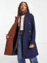 Noisy May formal longline coat in brown and navy colourblock