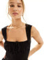 Фото #2 товара ASOS DESIGN square neck ruched bust maxi dress with lace inserts in black