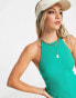 JDY ribbed tie back halterneck playsuit in green