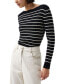 Women's Stripe Crinkle Knit Long-Sleeve Top Black/Classic Cream, XS - фото #3