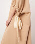 ASOS EDITION jersey v neck oversized jumper dress with contrast tie detail in camel