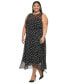 ფოტო #3 პროდუქტის Plus Size Polka Dot Belted Sleeveless Midi Dress