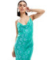 Фото #6 товара YAS cowl neck satin cami midi dress in teal jacquard floral - TURQUOISE