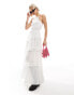 COLLUSION cotton crinkle shirred halter maxi sun dress in white