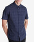 Фото #3 товара Men's Slim Fit Tonal Windowpane Short Sleeve Button-Front Shirt