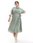 Фото #1 товара Vero Moda Curve shirt midi dress with tie belt in green