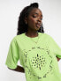 Фото #3 товара ASOS DESIGN Oversized t-shirt in embroidered cutwork in lime