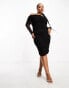 Фото #2 товара ASOS DESIGN Curve ruched mesh bardot long sleeved midi dress in black