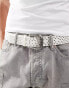 ASOS DESIGN faux leather belt with western buckle and studs in white Белый, S-M - W30-34 - фото #1