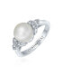 ფოტო #2 პროდუქტის Party CZ Halo Side Stones White Solitaire Freshwater Cultured Pearl Cocktail Ring For Women .925 Sterling Silver