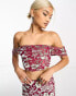 Sisters of the Tribe velvet devore corset co-ord in rose and silver Розовый, 40 - фото #1