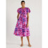 Фото #2 товара Scoop Women's Cut Out Pink Print Midi Dress with Puff Sleeves Size M (8-10)