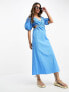 ASOS DESIGN seersucker wrap tea dress with cut out detail in pop blue