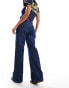 Фото #4 товара Monki Imoo low waisted wide fit jeans in rinse wash clean blue