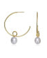 Sterling Silver Gold Plated with Genuine Freshwater Round Pearl Hoop Earrings