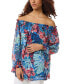 ფოტო #3 პროდუქტის Women's Printed Smocked-Neck Blouse