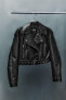 LEATHER EFFECT CROPPED BIKER JACKET