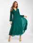 ASOS DESIGN pleated bodice plunge neck midi dress in forest green