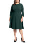 Фото #1 товара Plus Size 3/4-Sleeve Tab-Waist Fit & Flare Dress