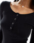 Фото #3 товара Pieces button front long sleeved ribbed mini dress in black