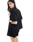 Vila linen look short sleeve blazer co-ord in black