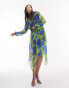 Фото #2 товара Topshop long sleeve v-neck chuck on midi dress in multi