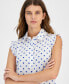ფოტო #3 პროდუქტის Women's Cotton Dot-Print Ruffled-Trim Top