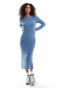 Фото #1 товара ONLY textured maxi knitted dress in blue