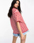 Фото #4 товара ASOS DESIGN textured oversized t-shirt in red and cream stripe