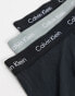 Calvin Klein 3 pack low rise trunks with logo waistband in black and grey logo print