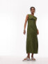 Фото #4 товара Повседневное платье Topshop - Миди-платье из структурного джерси в хаки с перекрученным дизайном спереди