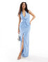 Фото #1 товара TFNC Bridesmaids satin halterneck twist front maxi dress in powder blue