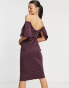 Фото #2 товара ASOS DESIGN sweetheart neck wrap tuck off shoulder bardot midi dress in plum