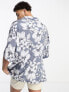 Фото #4 товара ASOS DESIGN dropped shoulder oversized revere shirt in grey vintage inspired hawaiian print