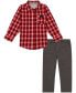 ფოტო #1 პროდუქტის Baby Boys Plaid Long Sleeve Button Front Shirt and Prewashed Twill Pants, 2 Piece Set