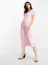 & Other Stories puff sleeve midi dress in with split in pink floral