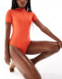 Фото #4 товара Threadbare sporty short sleeve swimsuit with zip front and high neck in orange