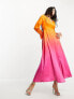 Фото #3 товара Flounce London long sleeve maxi dress in pink and orange ombre