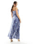Фото #3 товара Vero Moda satin maxi slip dress with lace trim in blue crinkle print