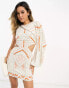 ASOS DESIGN embellished one sleeve overlay mini dress with cut out detail in white