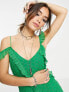 Фото #3 товара ASOS DESIGN raw edge chiffon broderie cami maxi dress in green