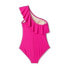 Фото #5 товара Women's Ruffle One Shoulder Full Coverage One Piece Swimsuit - Kona Sol Pink M